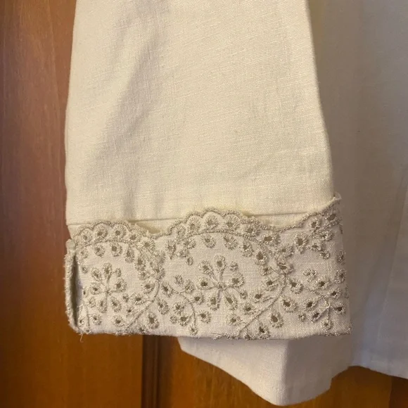 SUSAN GRAVER STYLE White Silver Metallic Eyelet Jacket Blazer Linen Blend Medium - Picture 4 of 8